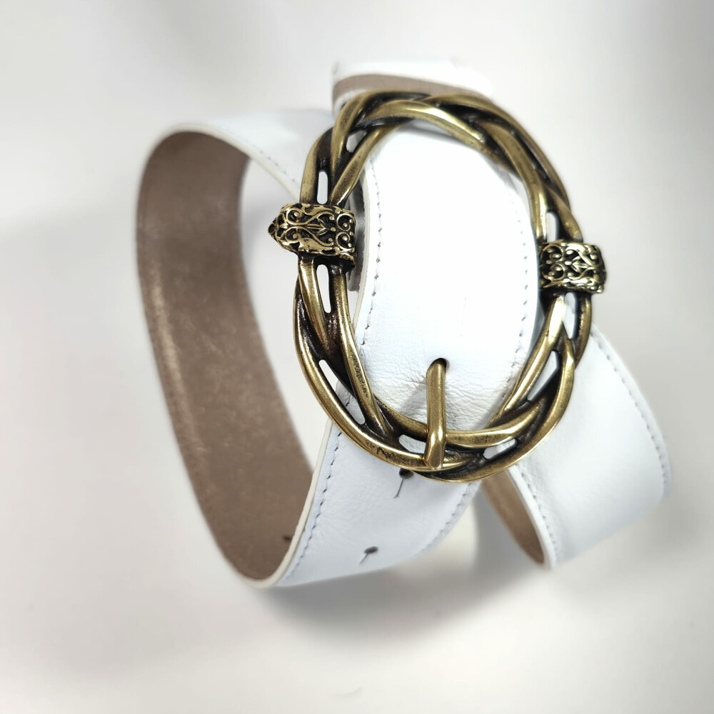 Ceinture reversible femme Dorée / Blanc
